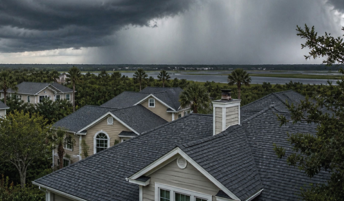 hurricane storms shown over Lowcountry home roof tops
