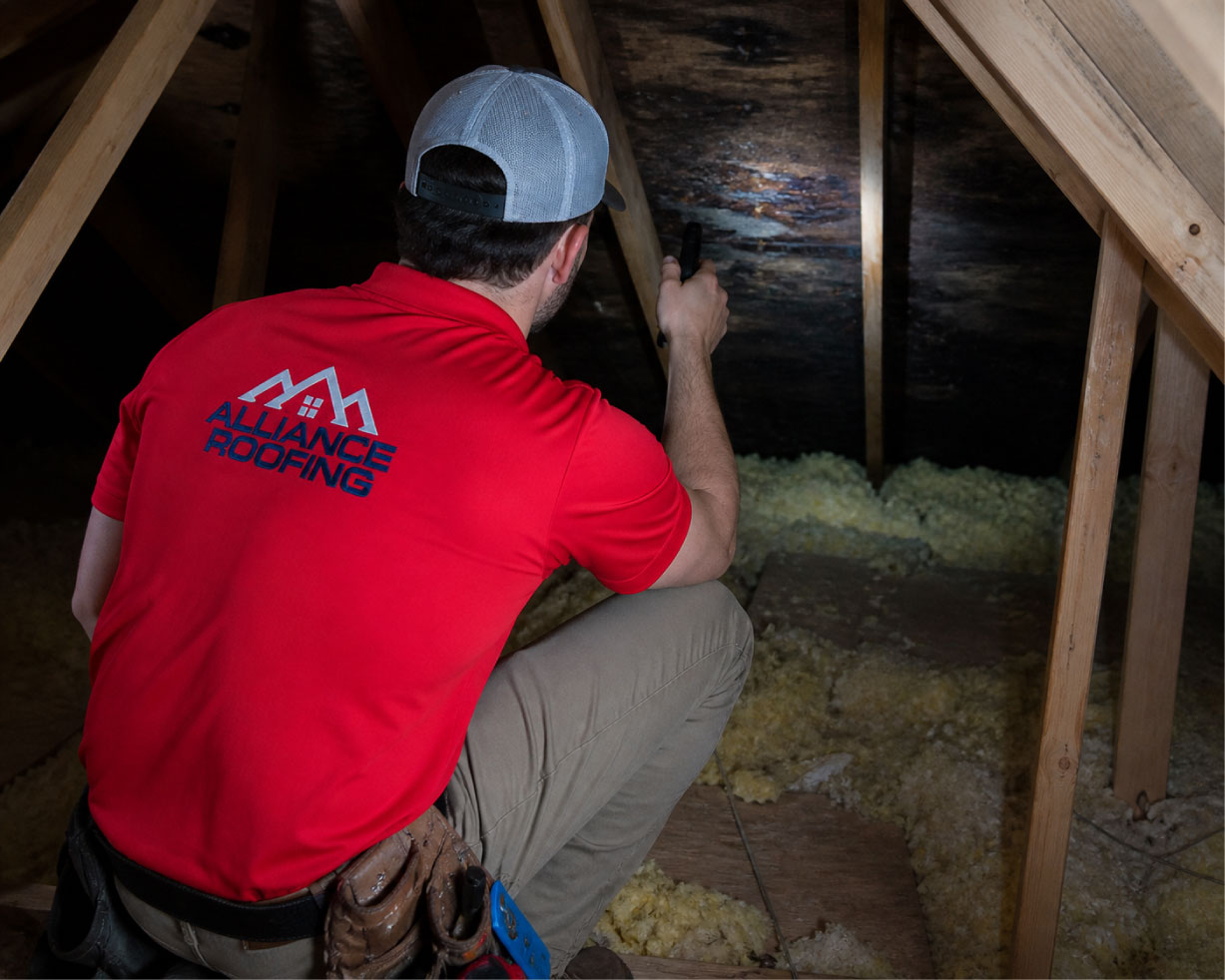 Roof inspection from inside attic looking for water leaks